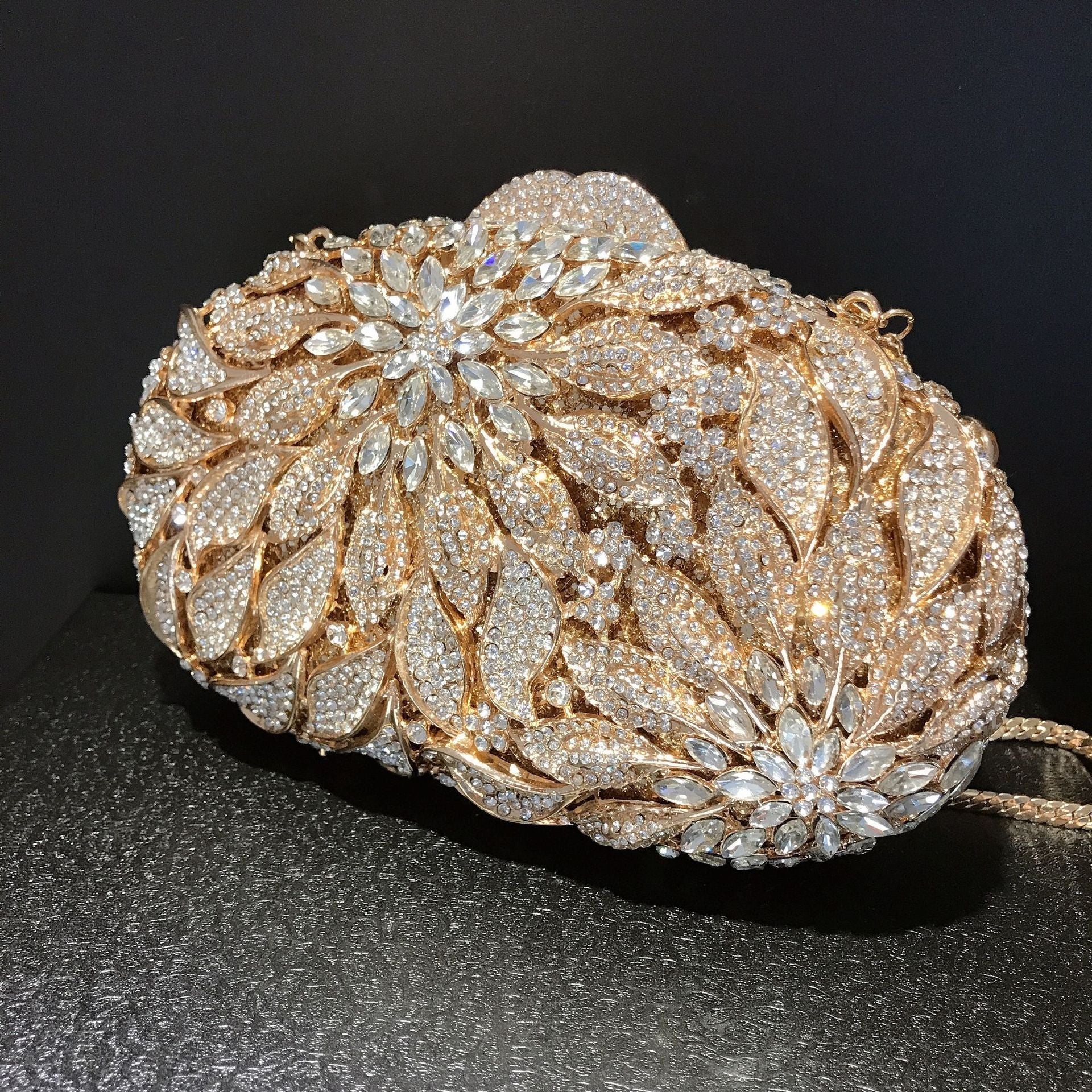 Female Leaf Flower Inlaid Diamond Dinner Bag Orange