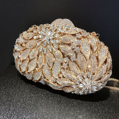 Female Leaf Flower Inlaid Diamond Dinner Bag Orange