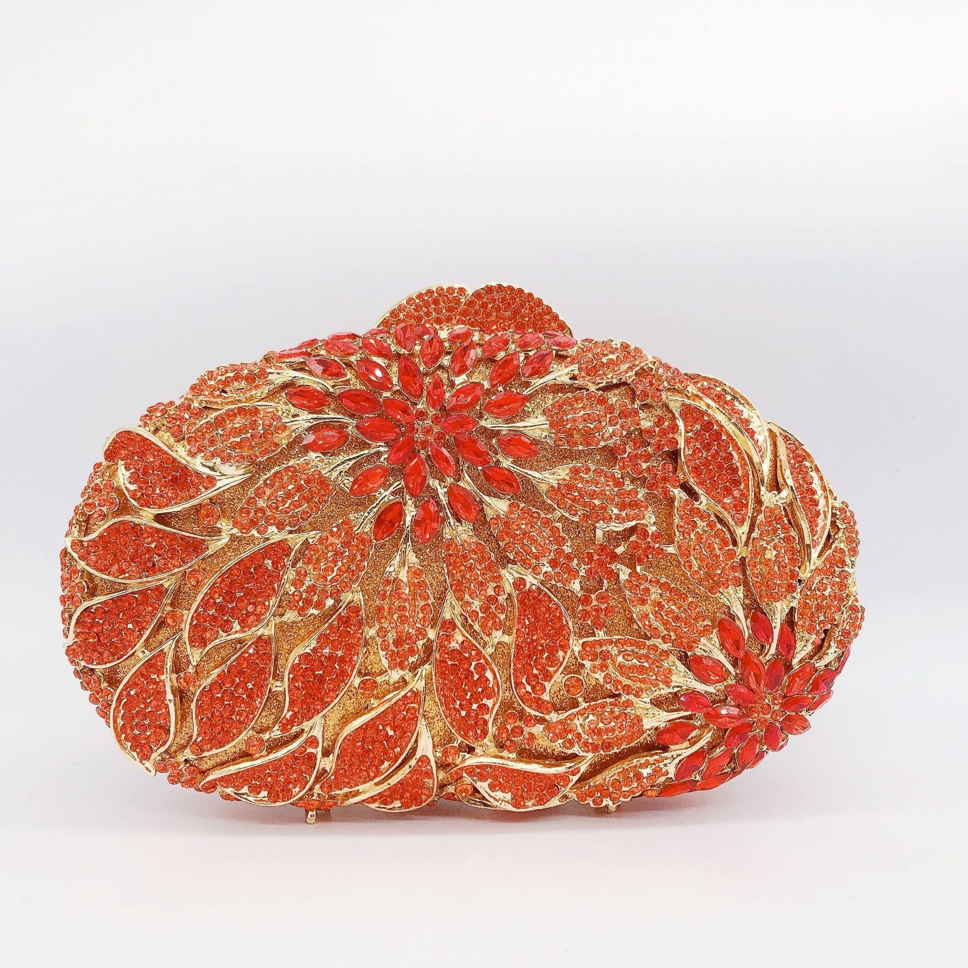 Female Leaf Flower Inlaid Diamond Dinner Bag Orange
