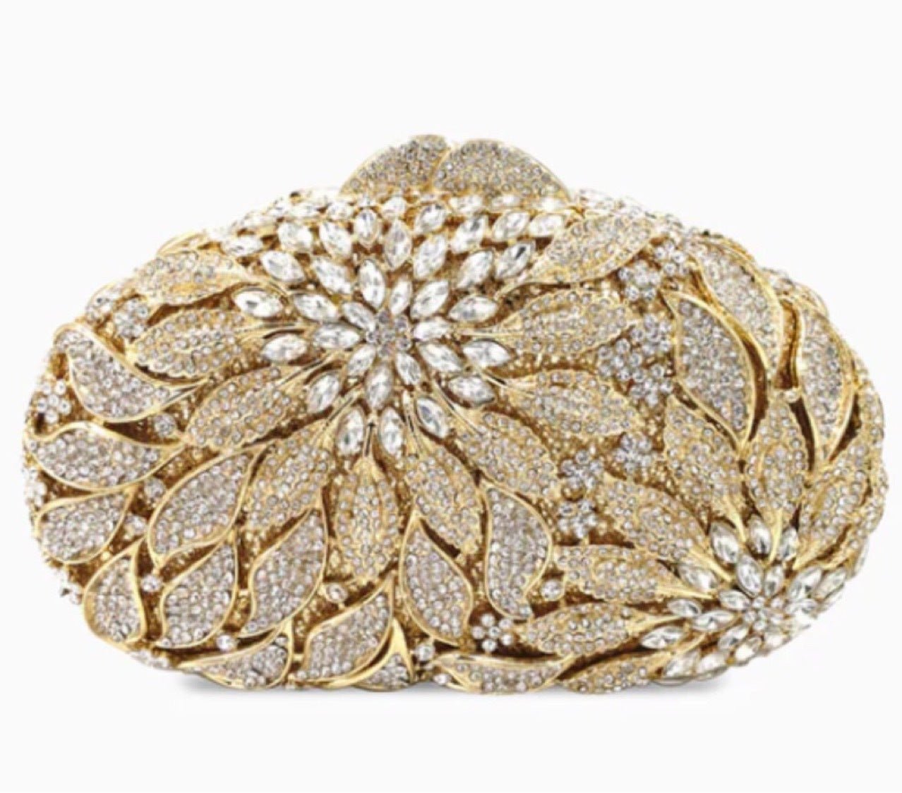 Female Leaf Flower Inlaid Diamond Dinner Bag Gold Bottom White Diamond