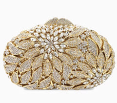 Female Leaf Flower Inlaid Diamond Dinner Bag Gold Bottom White Diamond