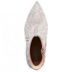Female Special Interest Light Luxury Vintage Leather Boots Rhinestone Pink