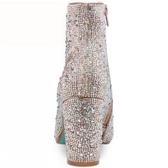 Female Special Interest Light Luxury Vintage Leather Boots Rhinestone Pink