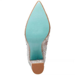 Female Special Interest Light Luxury Vintage Leather Boots Rhinestone Pink
