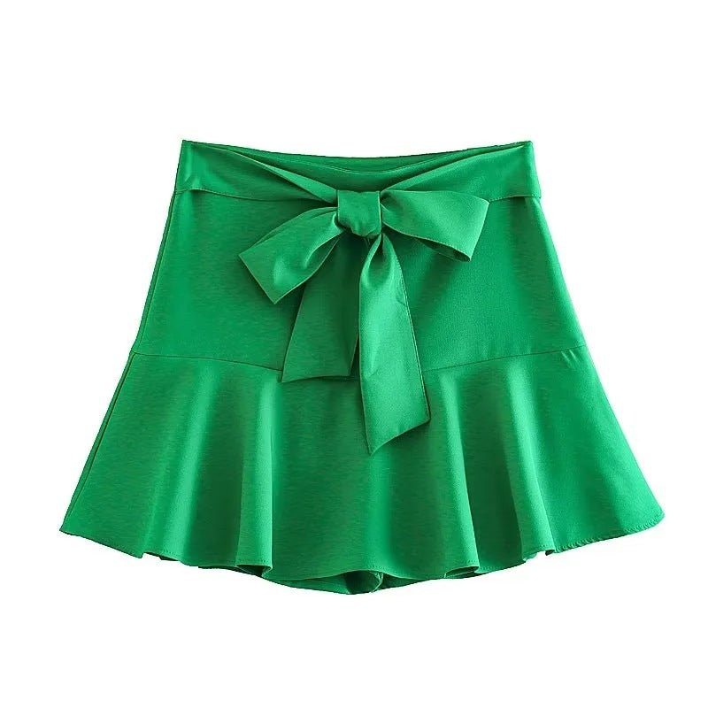 Feminine Lotus Leaf Skirt with Bow - knot Ties Trimmings Stylish Skirt Green