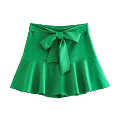 Feminine Lotus Leaf Skirt with Bow - knot Ties Trimmings Stylish Skirt Black