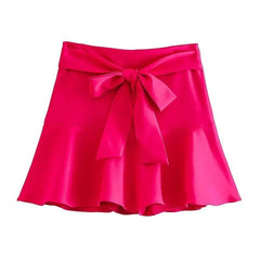 Feminine Lotus Leaf Skirt with Bow - knot Ties Trimmings Stylish Skirt Black