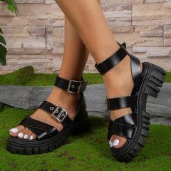 Summer Lightweight Platform Cross Strap Plus Size sandals for Women's Black