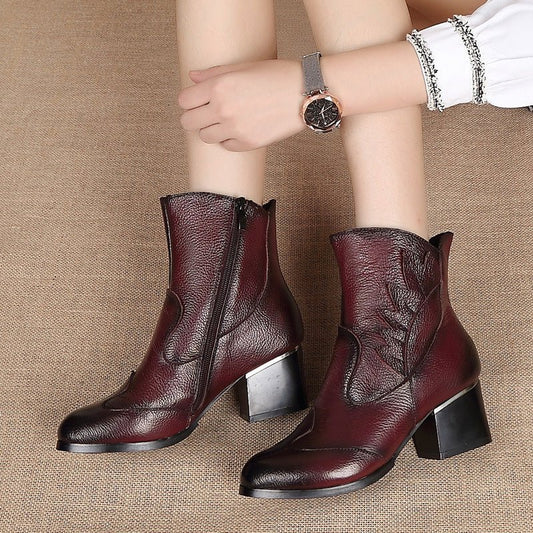 First layer cowhide single boots Black