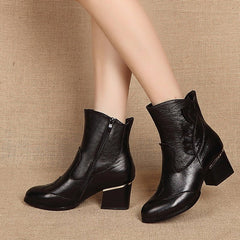 First layer cowhide single boots Black