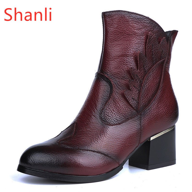 First layer cowhide single boots Red