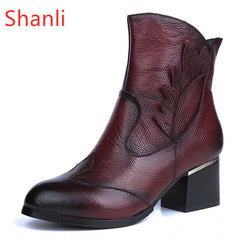 First layer cowhide single boots Red