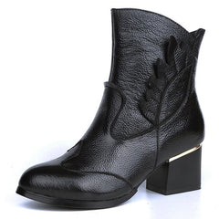 First layer cowhide single boots Black