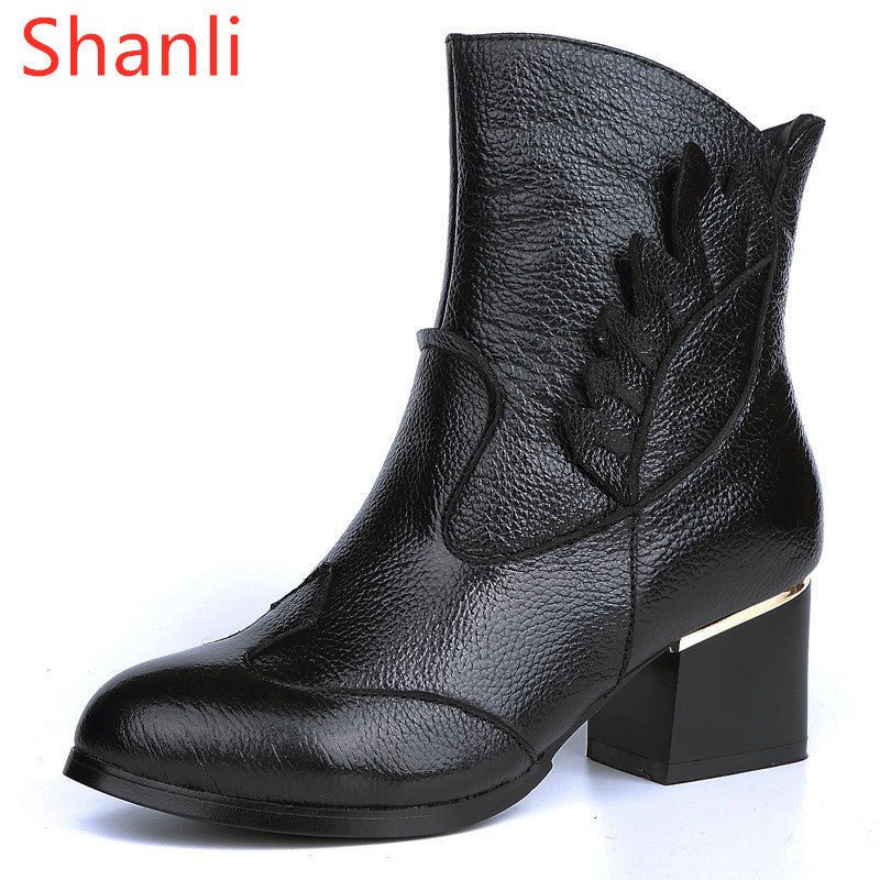 First layer cowhide single boots Black