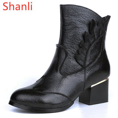 First layer cowhide single boots Black