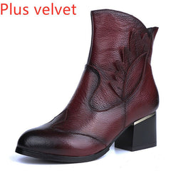 First layer cowhide single boots Red