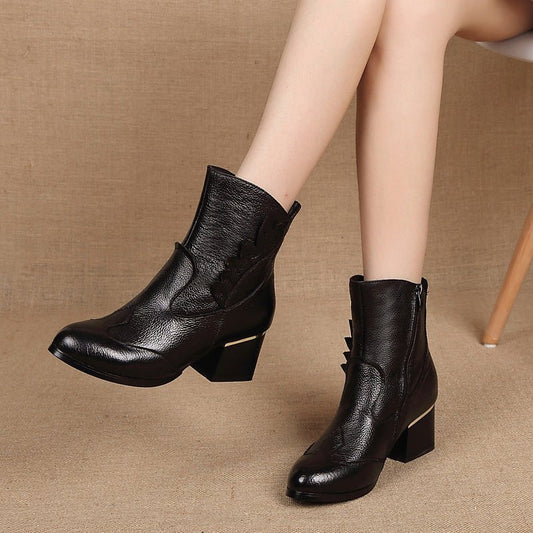 First layer cowhide single boots Black