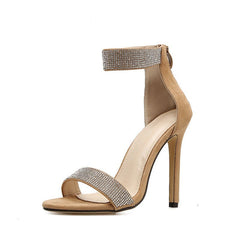 Fish mouth rhinestone high heel women sandals Apricot