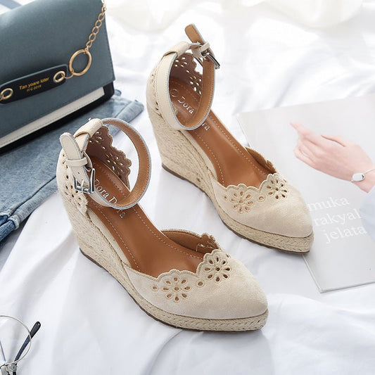 Fisherman's Shoes Baotou Sandals Women's High Heels Beige
