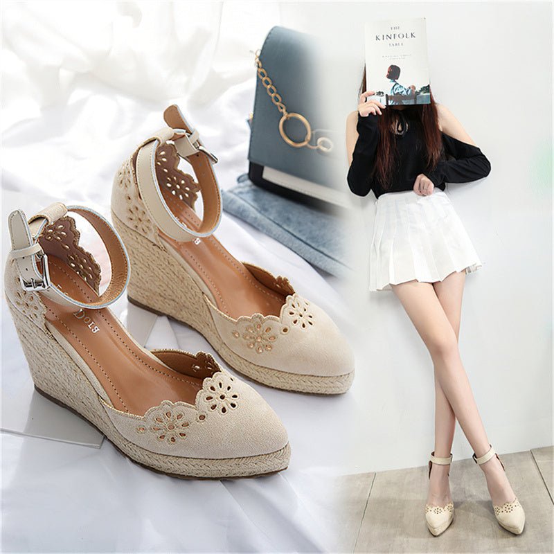 Fisherman's Shoes Baotou Sandals Women's High Heels Beige