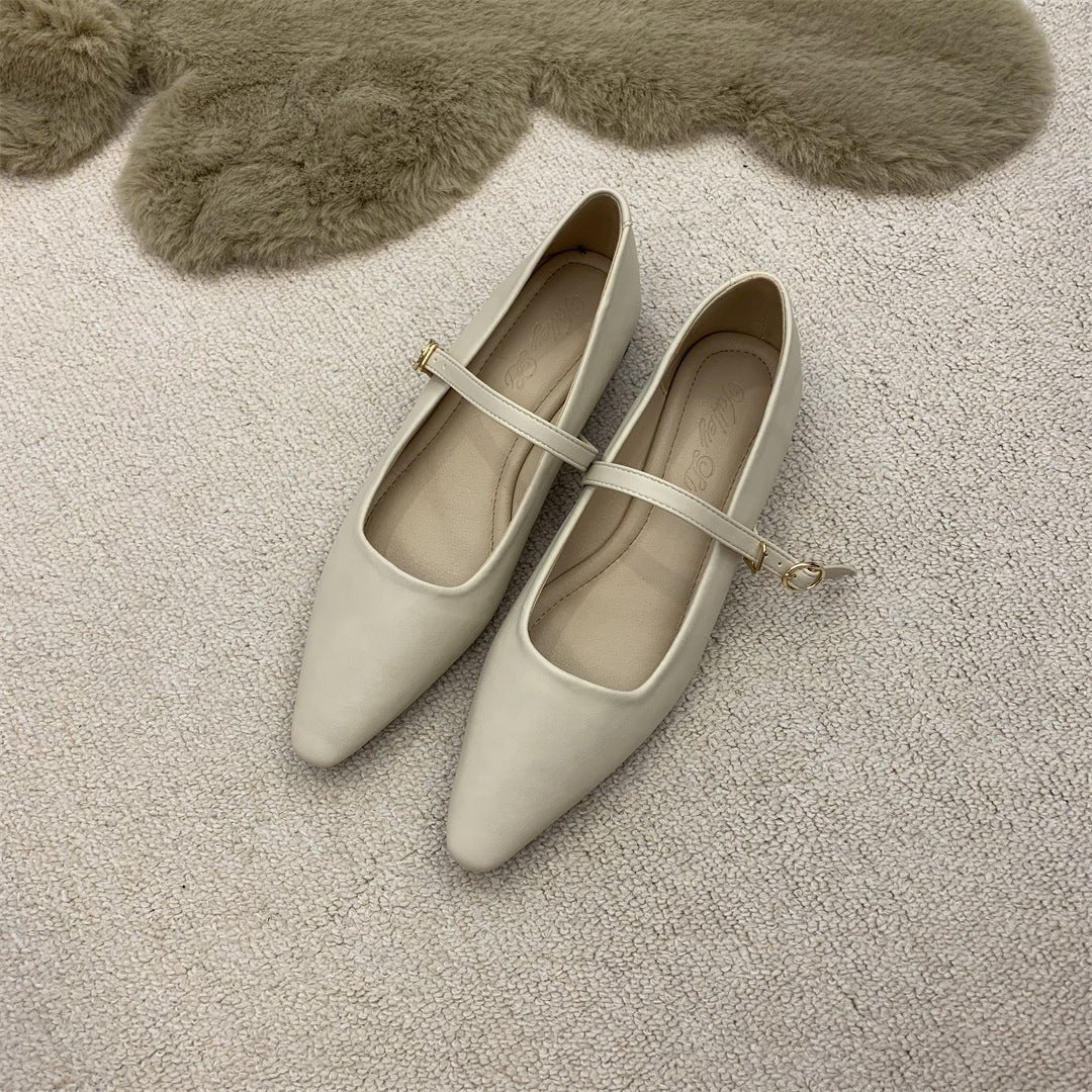 Flat Pointed Toe Every Night Mary Jane Shoes Women 1364 2 Creamy White