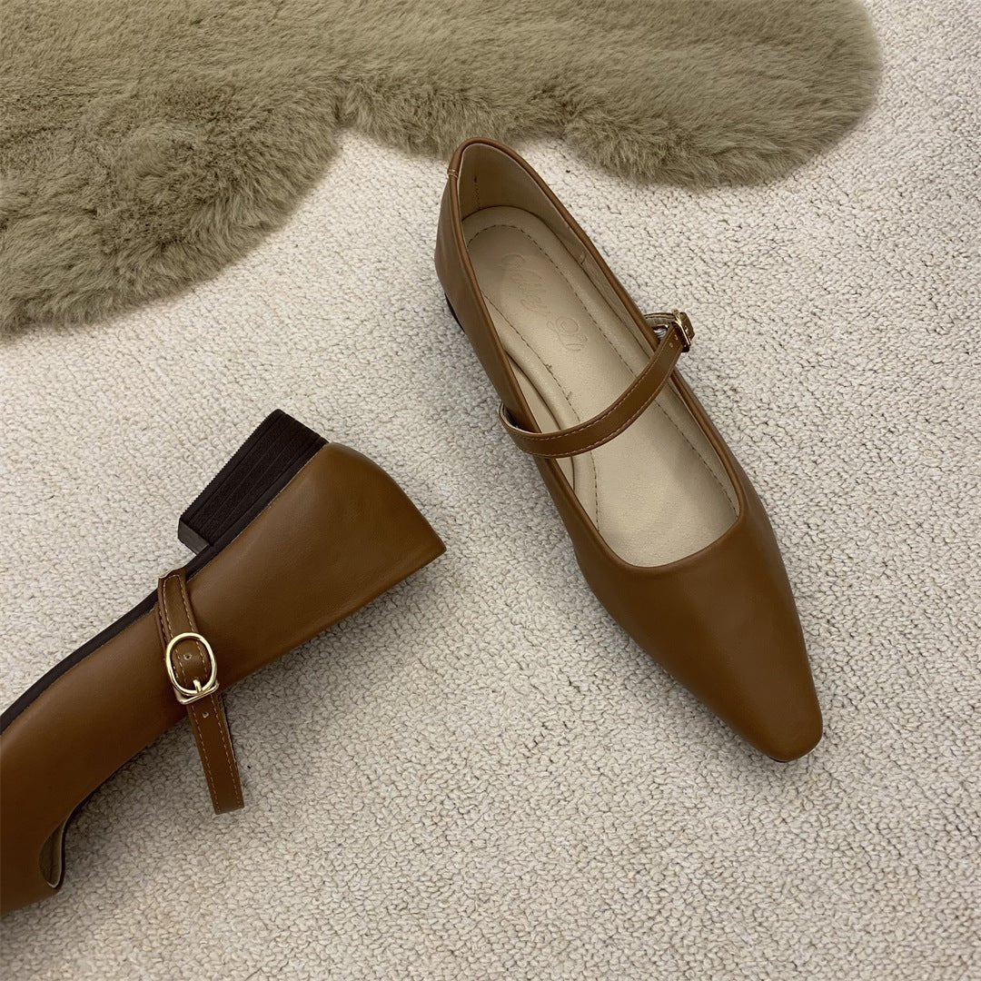 Flat Pointed Toe Every Night Mary Jane Shoes Women 1364 2 Brown