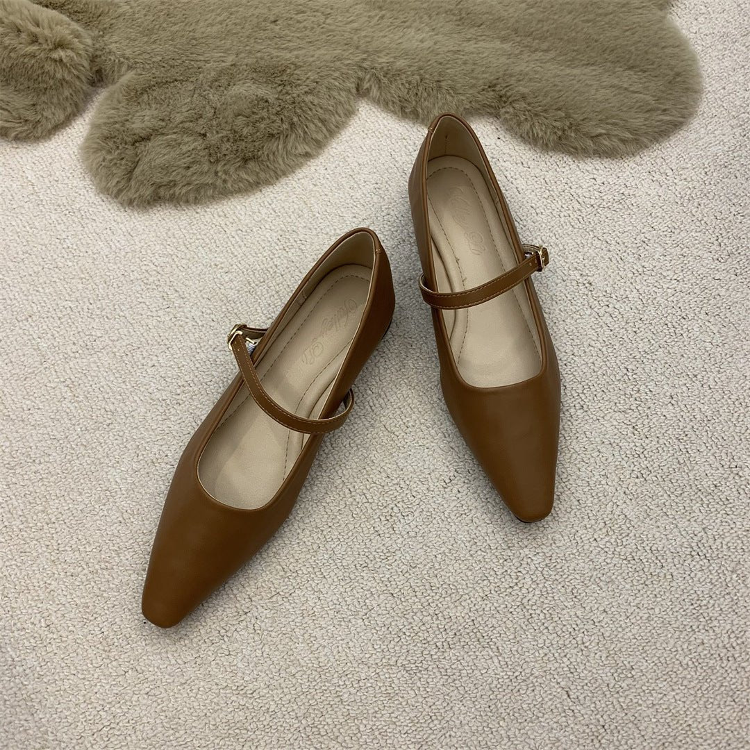 Flat Pointed Toe Every Night Mary Jane Shoes Women 1364 2 Brown
