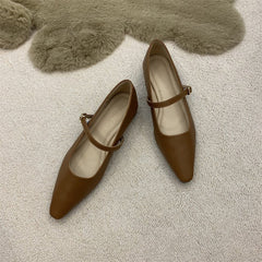 Flat Pointed Toe Every Night Mary Jane Shoes Women 1364 2 Brown
