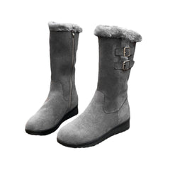 Fleece - lined Thick Mid - calf Martin Boots Wedge Heel Black