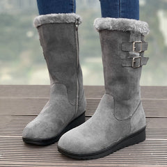 Fleece - lined Thick Mid - calf Martin Boots Wedge Heel Black