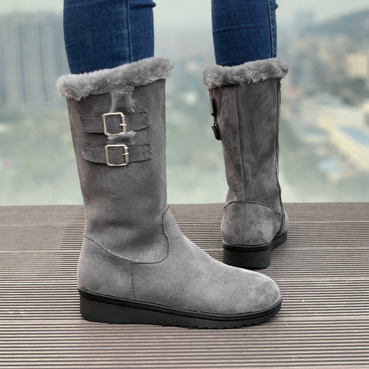Fleece - lined Thick Mid - calf Martin Boots Wedge Heel Black