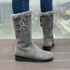 Fleece - lined Thick Mid - calf Martin Boots Wedge Heel Black