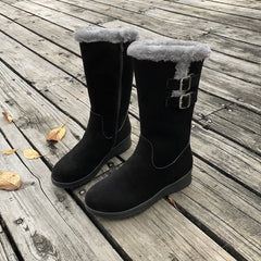 Fleece - lined Thick Mid - calf Martin Boots Wedge Heel Black