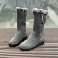 Fleece - lined Thick Mid - calf Martin Boots Wedge Heel Black