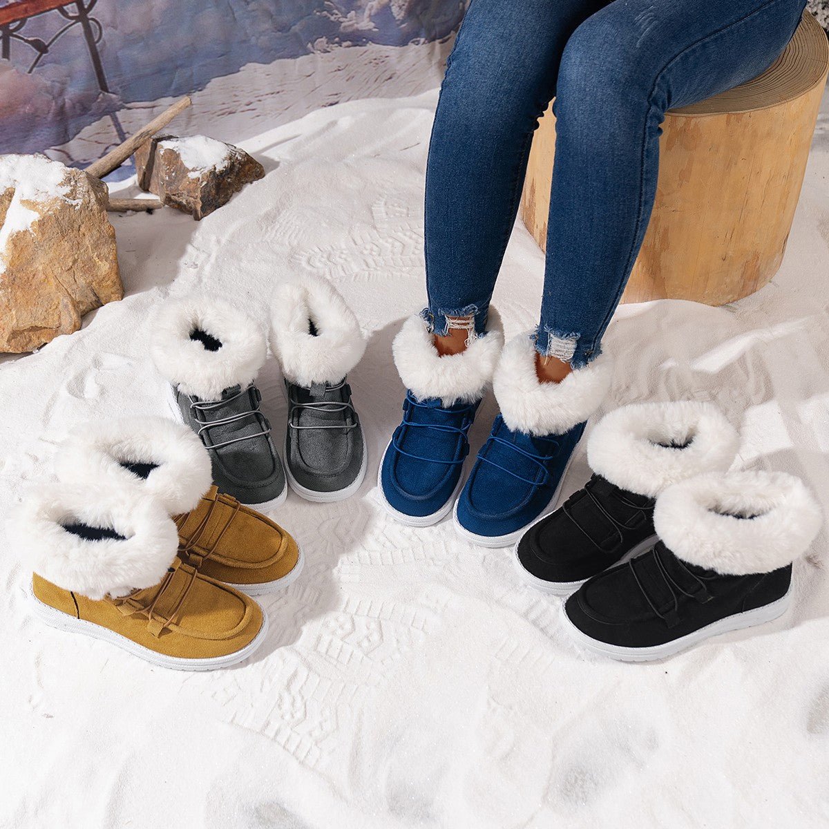 Fleece Snow Boots Conquer Winter Warm For Women Casual Ankle Boots Grey