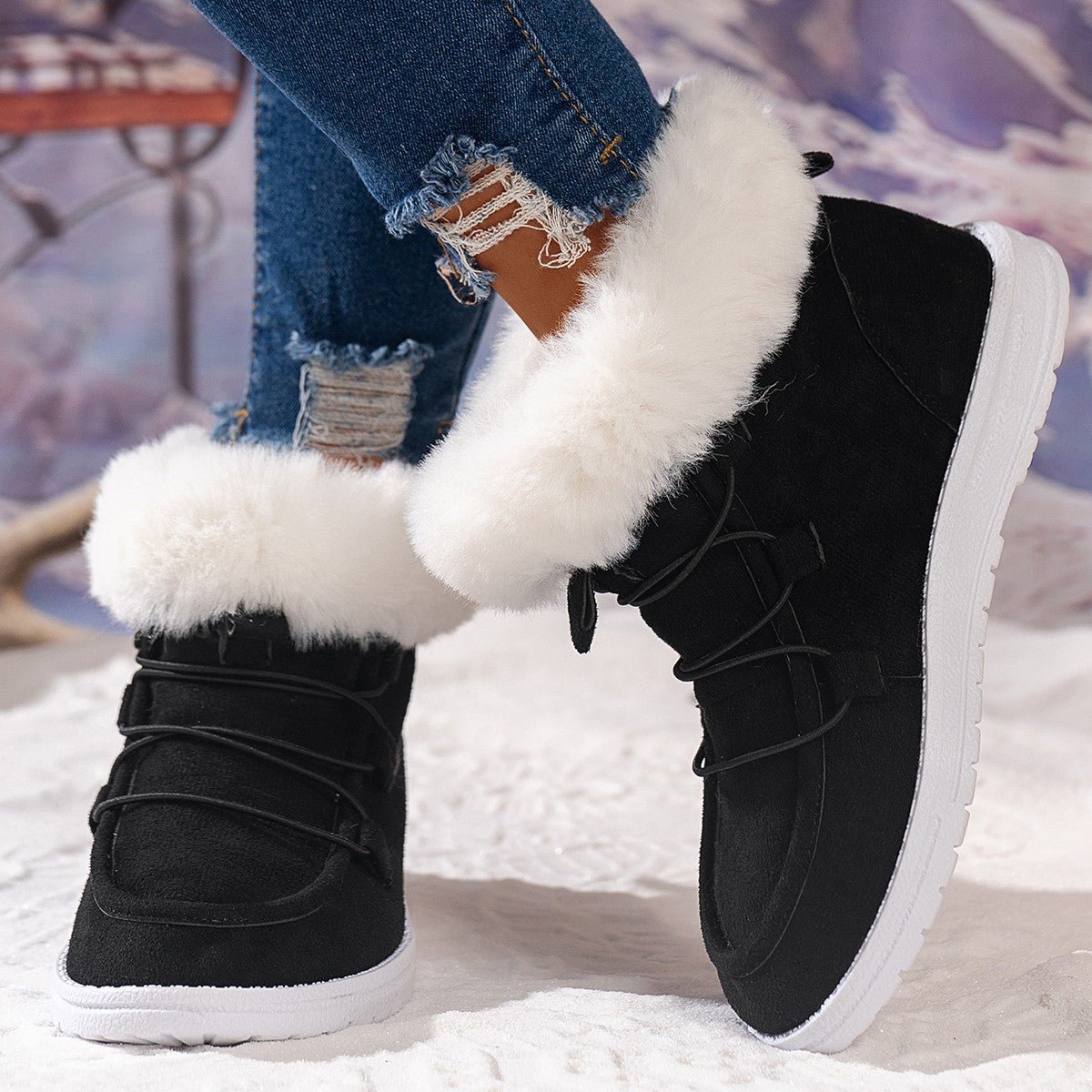 Fleece Snow Boots Conquer Winter Warm For Women Casual Ankle Boots Black