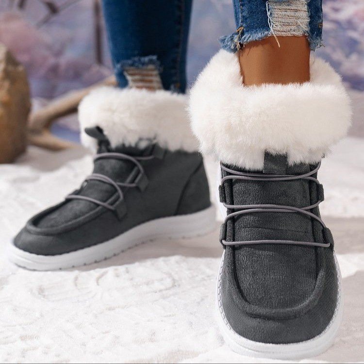 Fleece Snow Boots Conquer Winter Warm For Women Casual Ankle Boots Grey