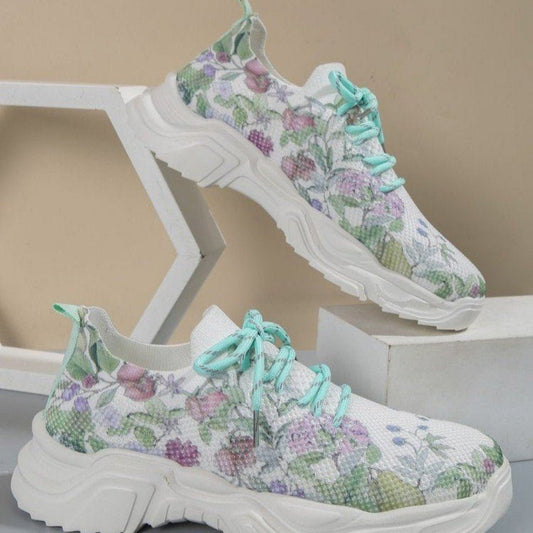 Floral Burst Casual Flower Sports Shoes Women Flat Bottom Plus Size H13 Multicolor