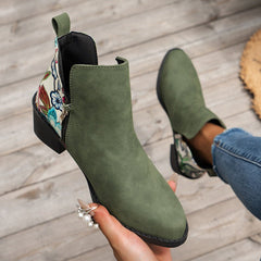 Flowers Printed Ankle Boots Beige
