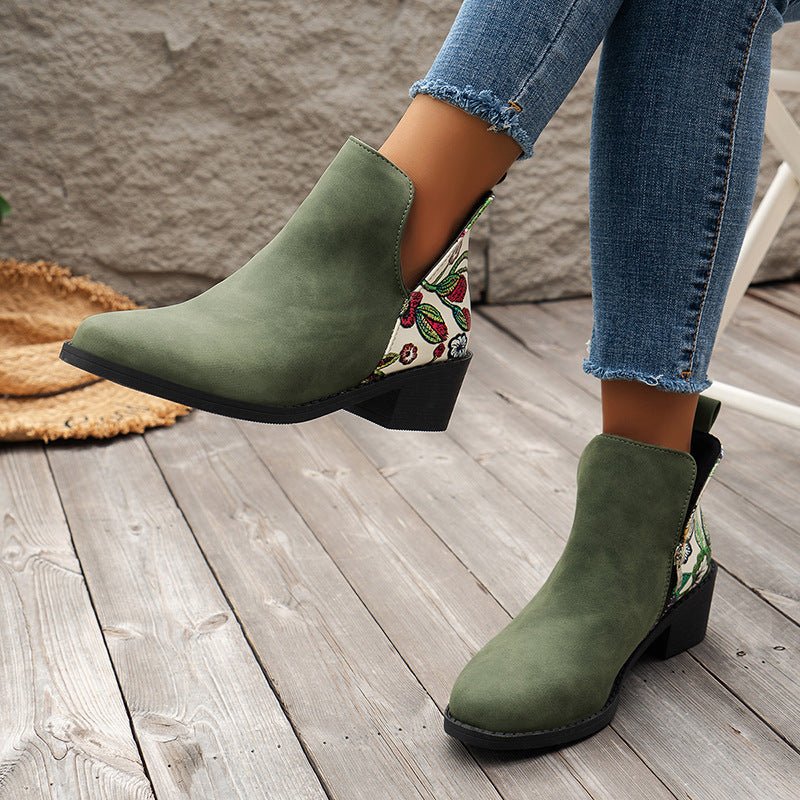 Flowers Printed Ankle Boots Green