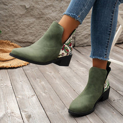 Flowers Printed Ankle Boots Green