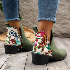 Flowers Printed Ankle Boots Beige