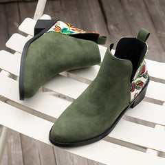 Flowers Printed Ankle Boots Beige