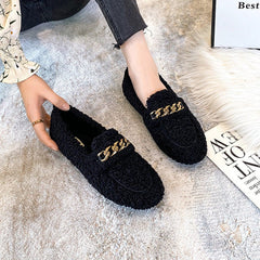 Fluffy Shoes Women's Winter Wear New Lamb Velvet Thermal Non - slip Black