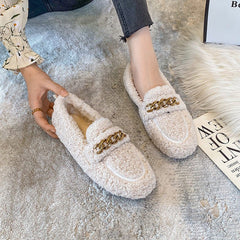 Fluffy Shoes Women's Winter Wear New Lamb Velvet Thermal Non - slip White