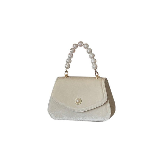 French Retro Pearl Clutch Bag for Elegant Autumn Nights Apricot White