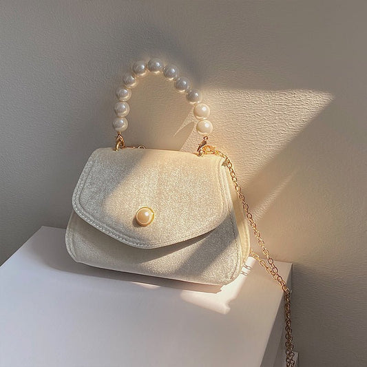 French Retro Pearl Clutch Bag for Elegant Autumn Nights Apricot White