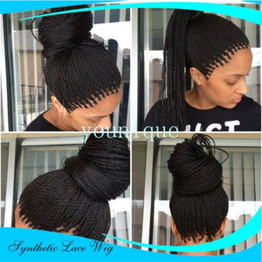 Front Lace Wig with 2 - Strand Braids Black