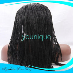 Front Lace Wig with 2 - Strand Braids Black