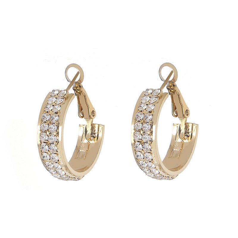 Full Diamond C - shaped Earrings with 925 Silver Needle for Women Silver